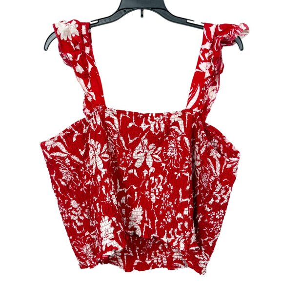 Old Navy Fitted Ruffle Floral Top Womens 2X Red Floral Smocked Boho Hawaiian - Picture 3 of 6